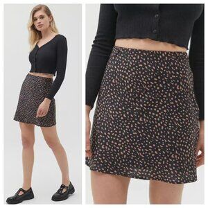 Urban Outfitters Rosa Satin Black Leopard Print High Waist Mini Slip Skirt